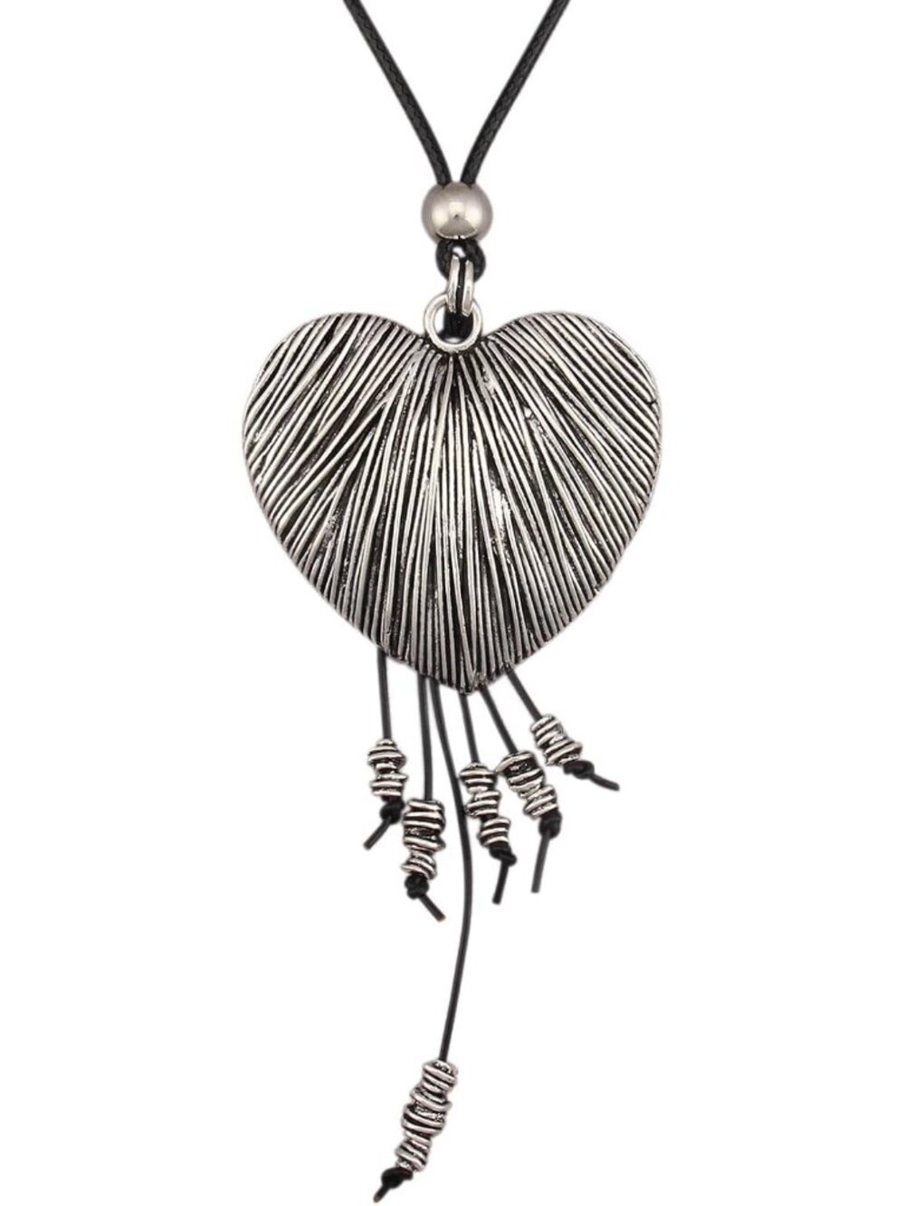 Women's Boho Silver Heart Pendant Necklace Vintage Tassel Black Cord Choker